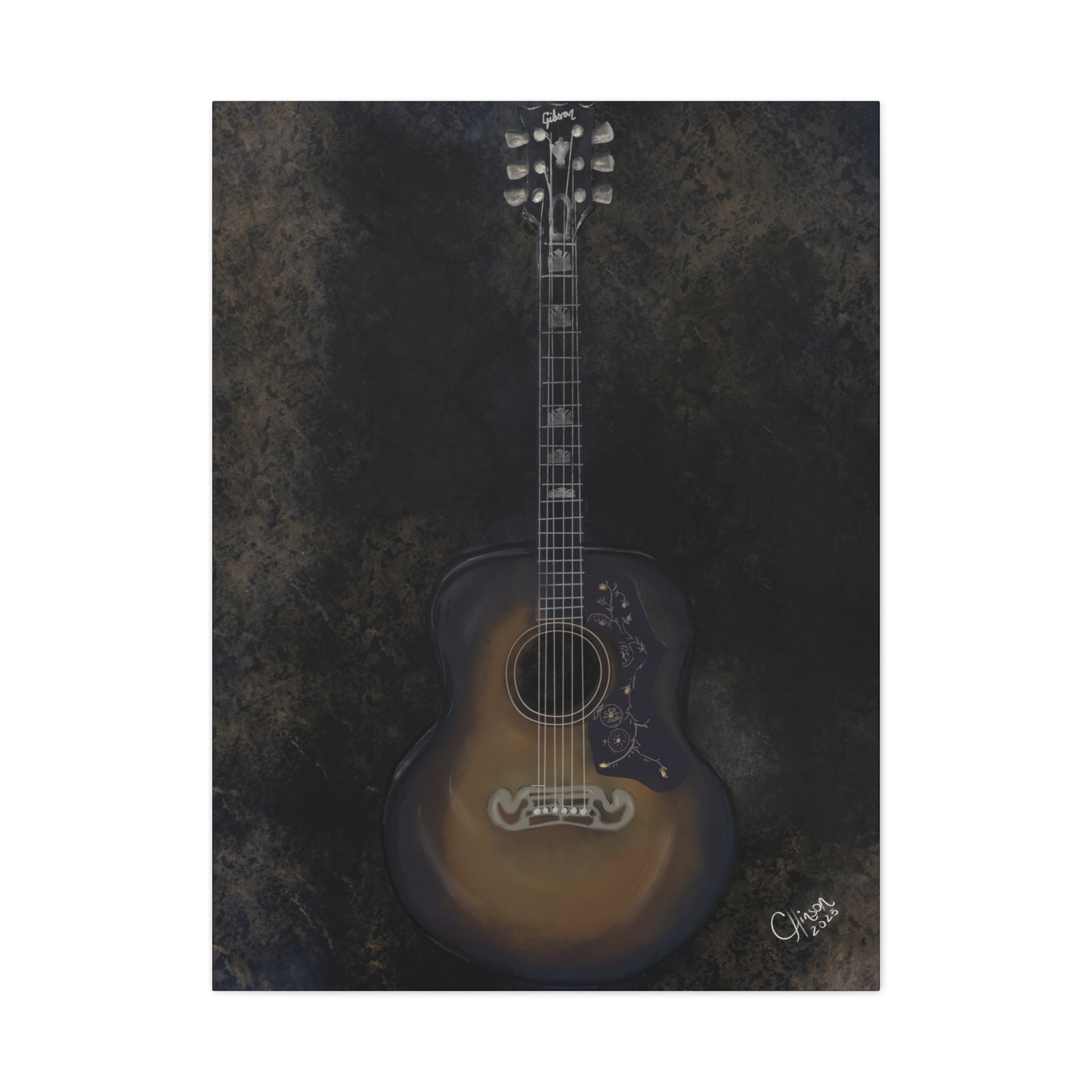 “Gibson Guitar” – Canvas Print of Artwork by Christy Hinson