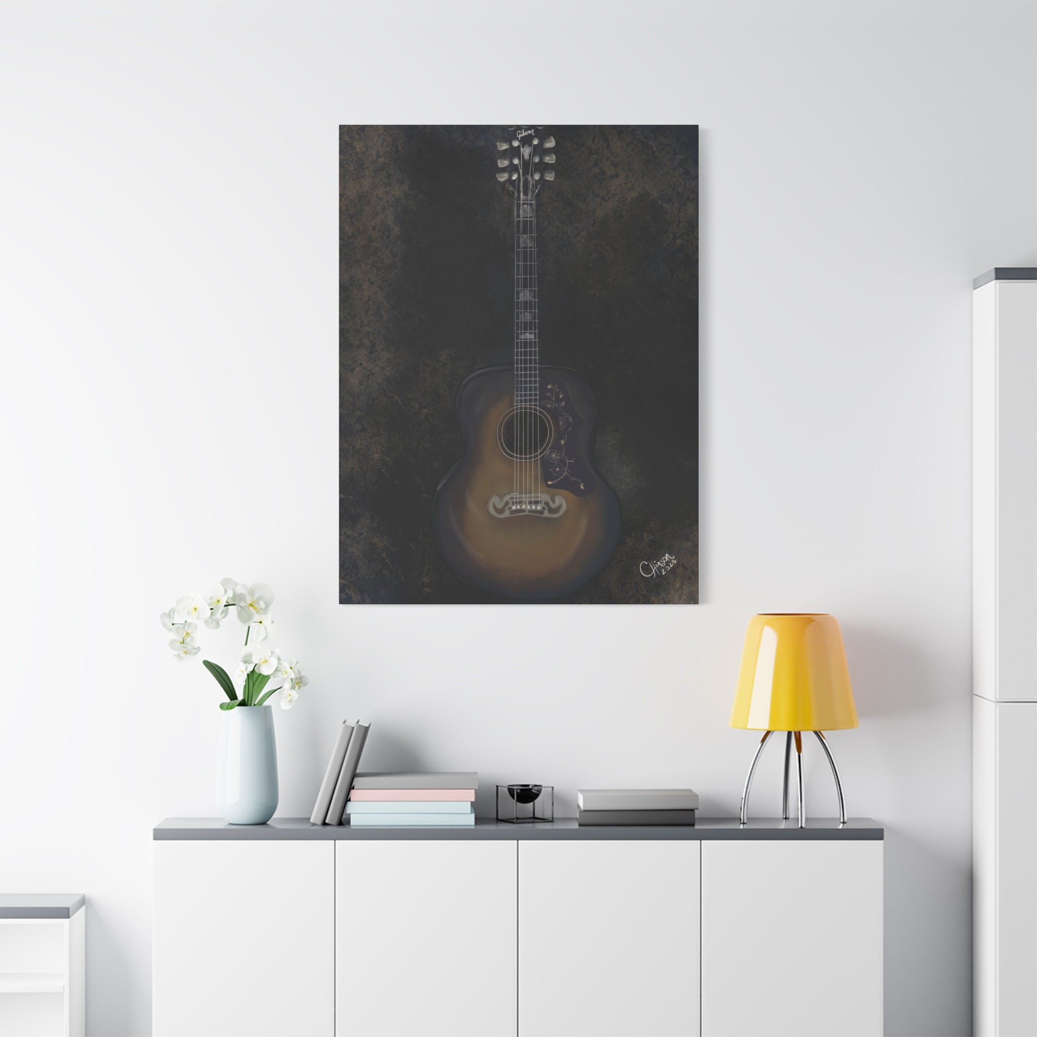 “Gibson Guitar” – Canvas Print of Artwork by Christy Hinson