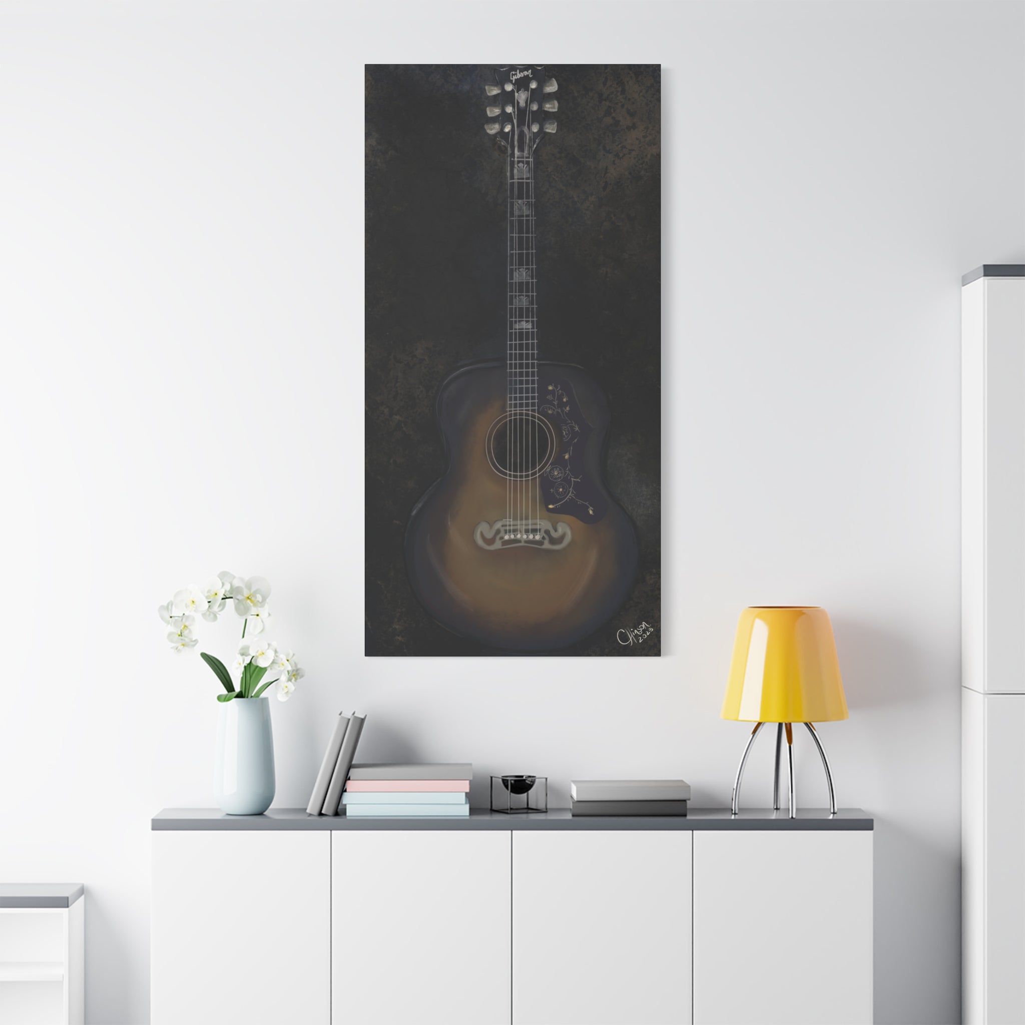 “Gibson Guitar” – Canvas Print of Artwork by Christy Hinson