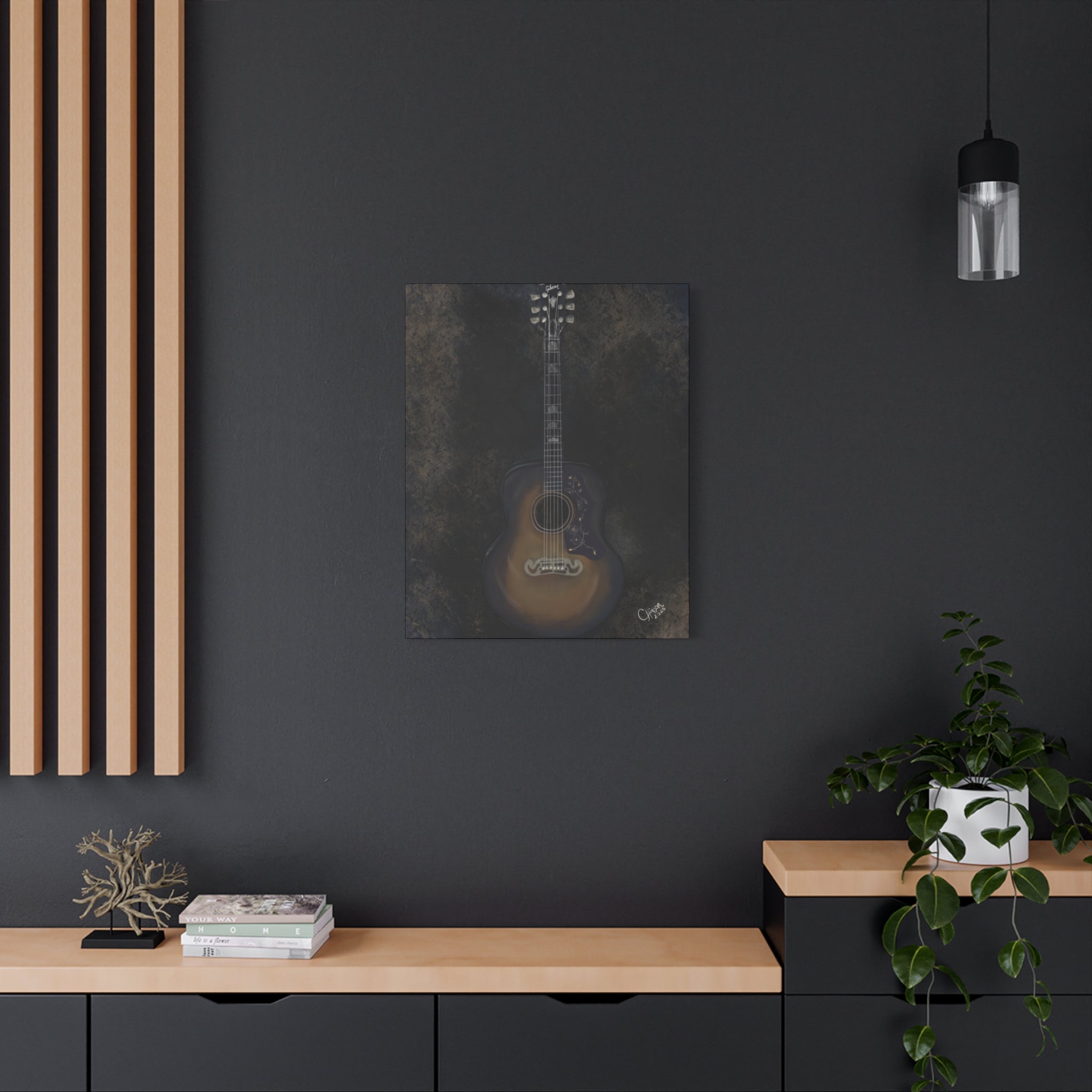 “Gibson Guitar” – Canvas Print of Artwork by Christy Hinson