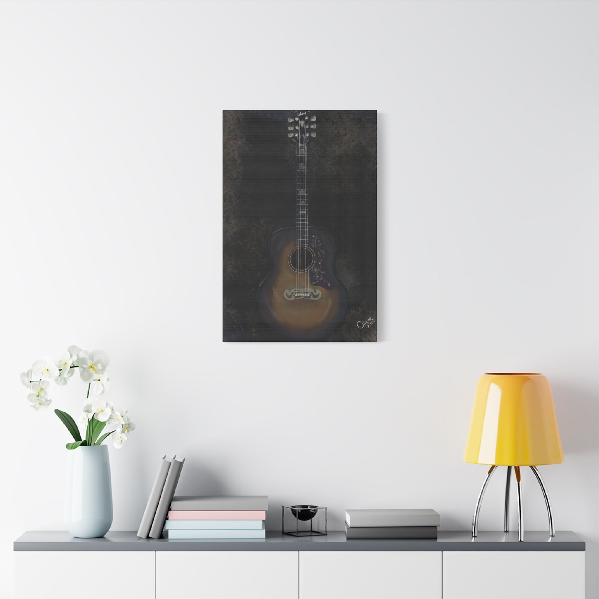“Gibson Guitar” – Canvas Print of Artwork by Christy Hinson