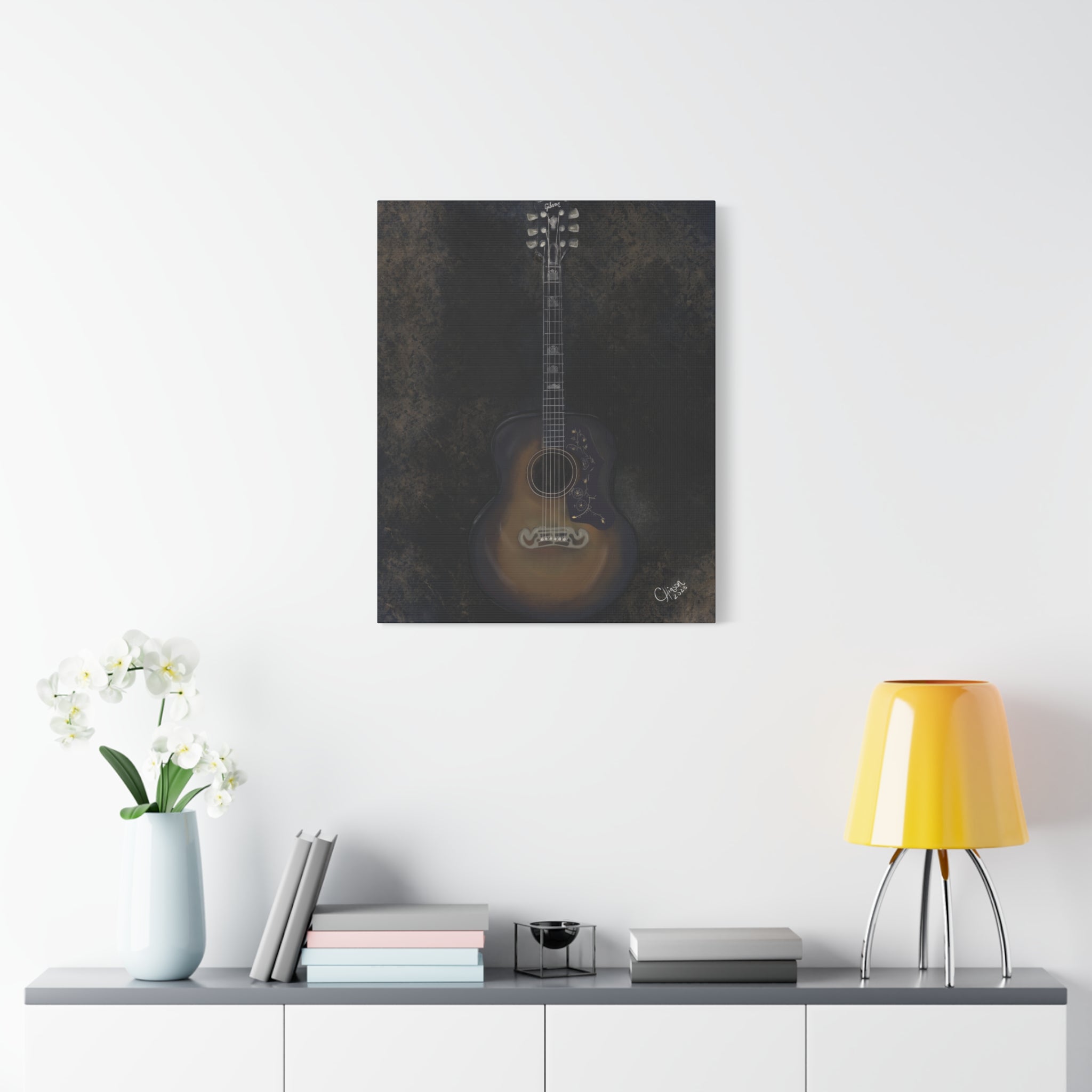 “Gibson Guitar” – Canvas Print of Artwork by Christy Hinson