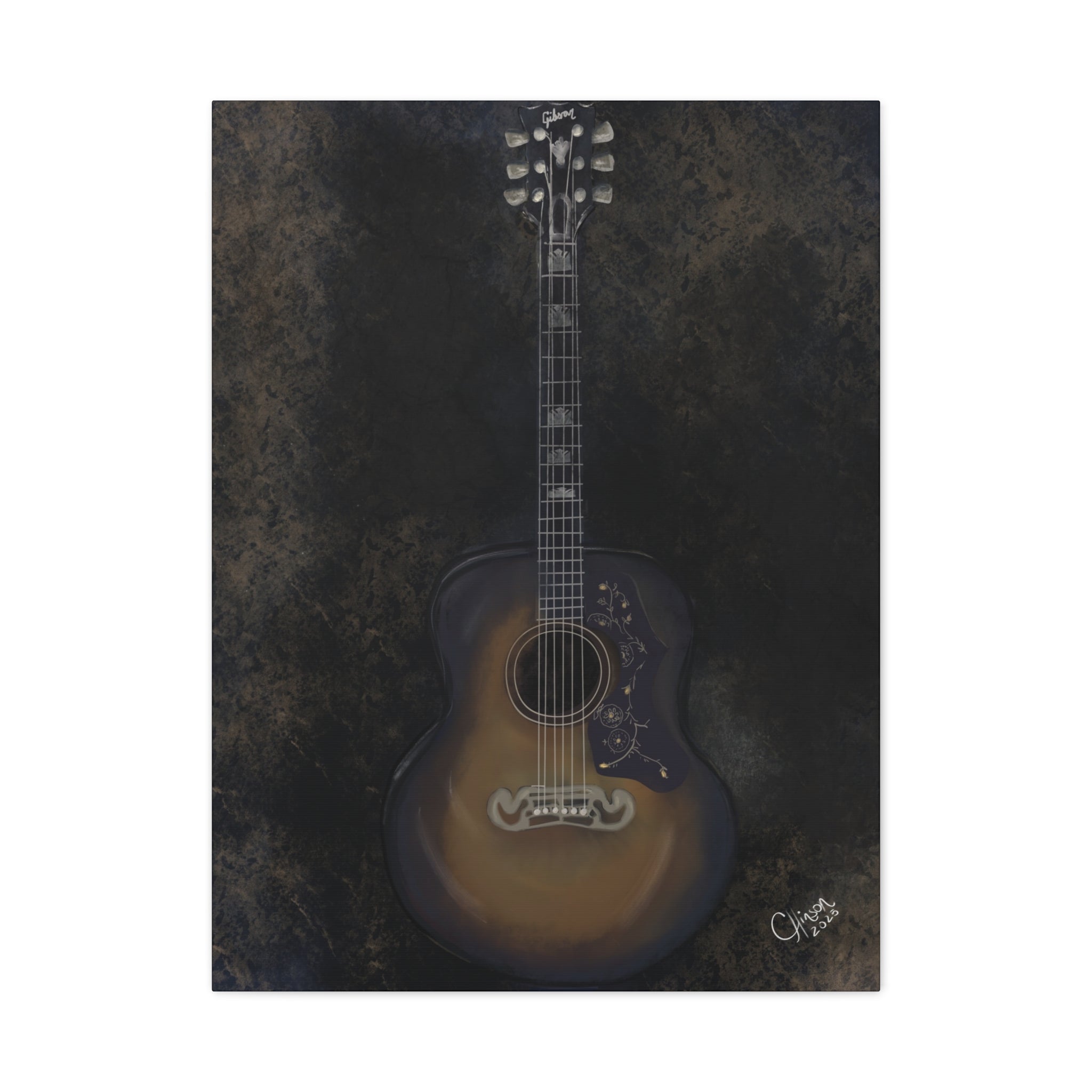 “Gibson Guitar” – Canvas Print of Artwork by Christy Hinson
