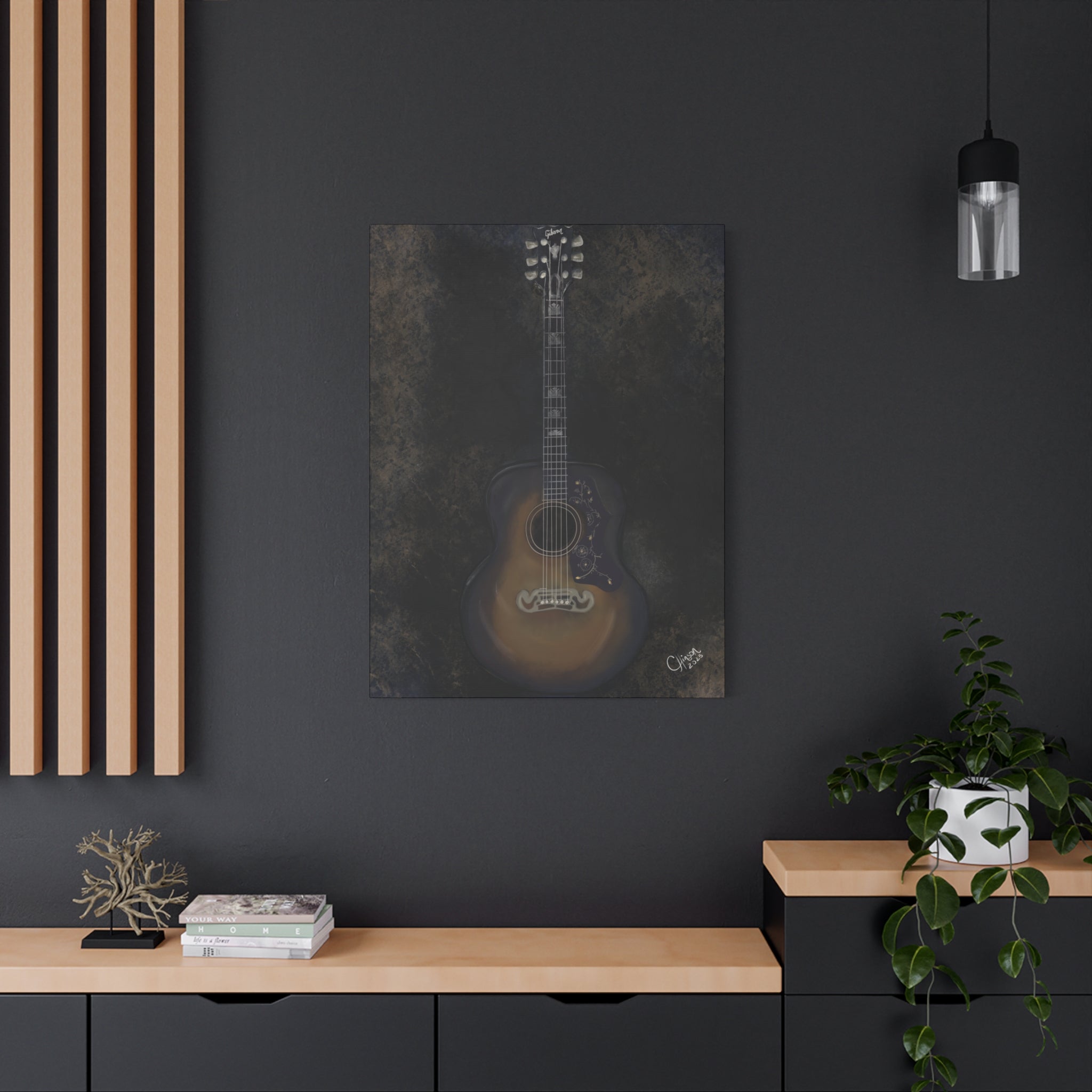 “Gibson Guitar” – Canvas Print of Artwork by Christy Hinson
