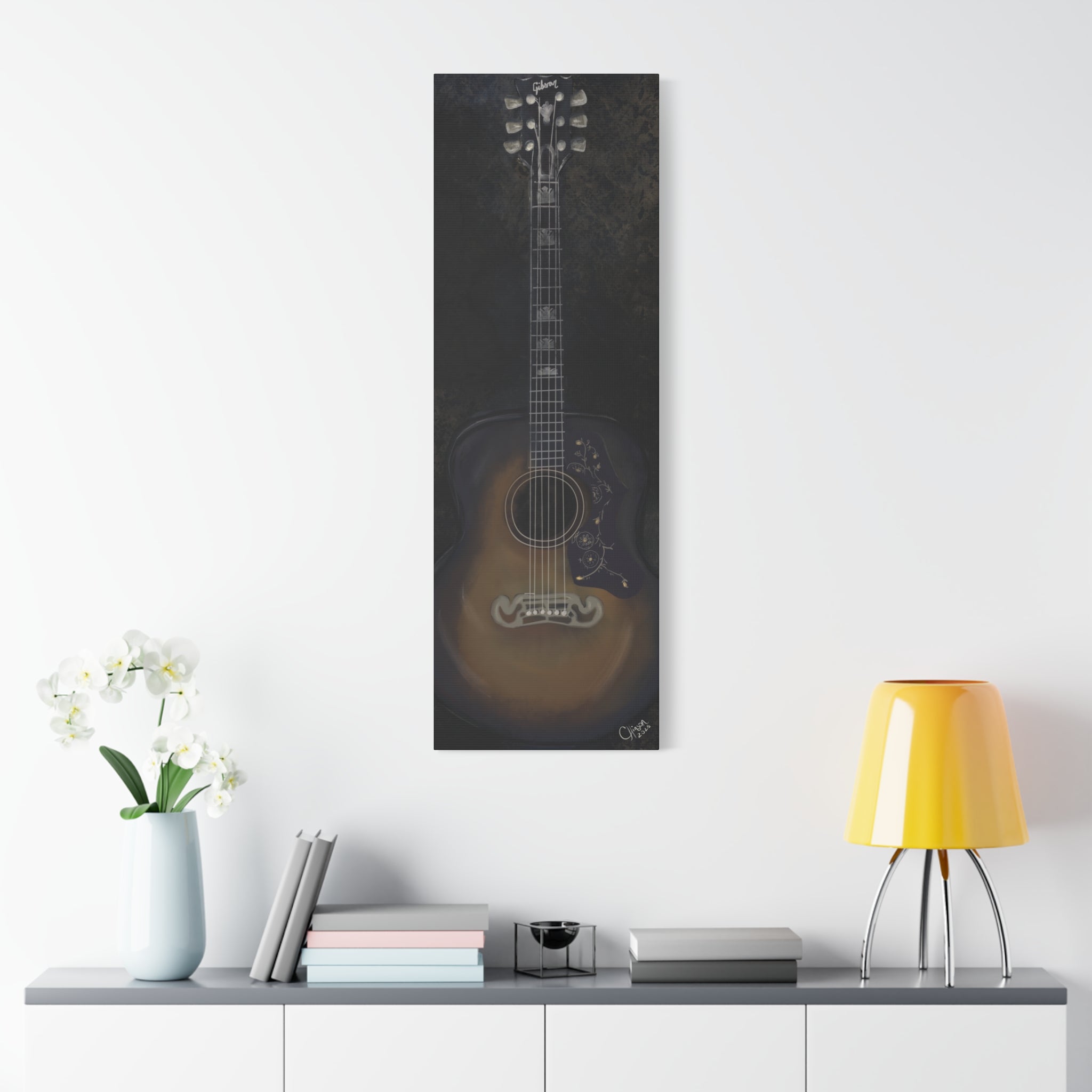 “Gibson Guitar” – Canvas Print of Artwork by Christy Hinson