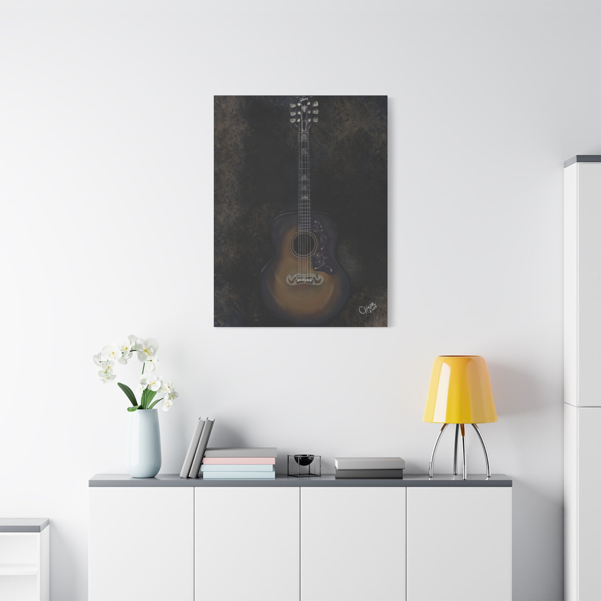 “Gibson Guitar” – Canvas Print of Artwork by Christy Hinson