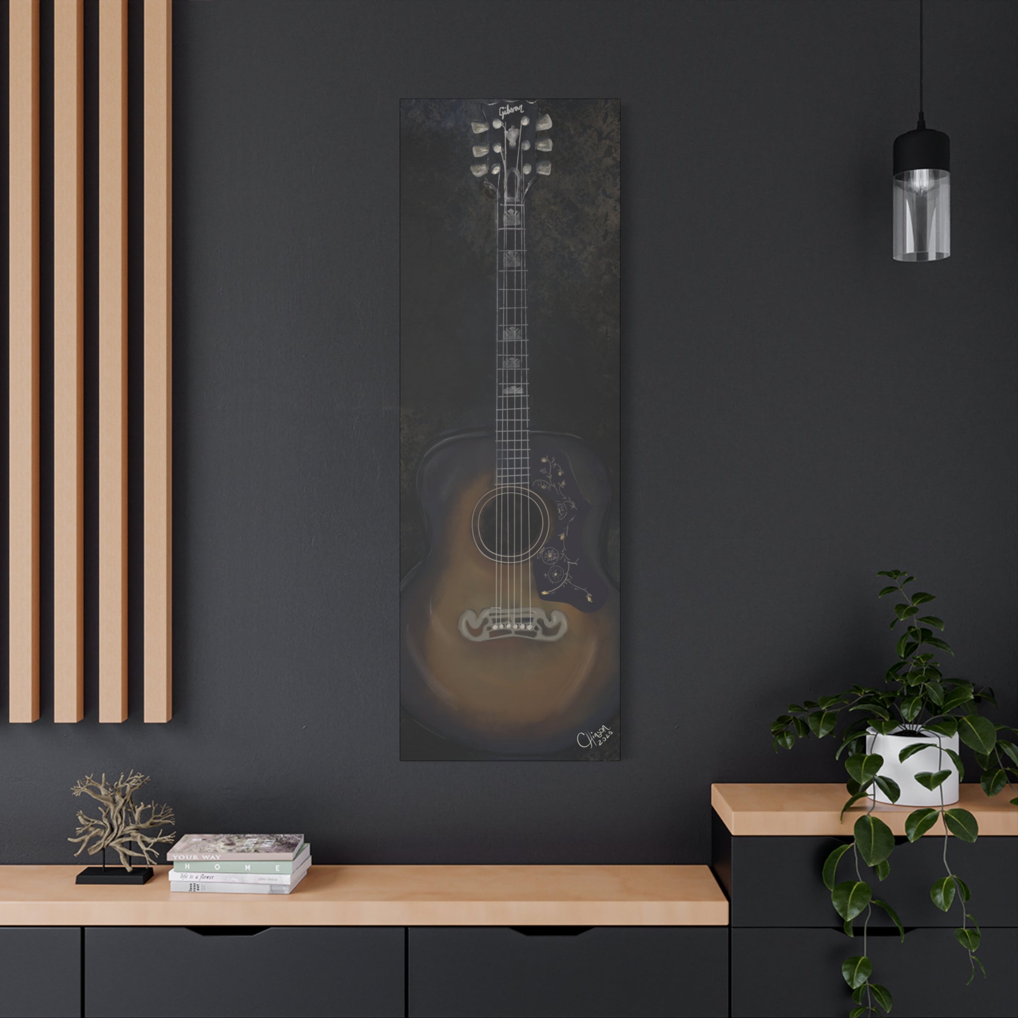 “Gibson Guitar” – Canvas Print of Artwork by Christy Hinson
