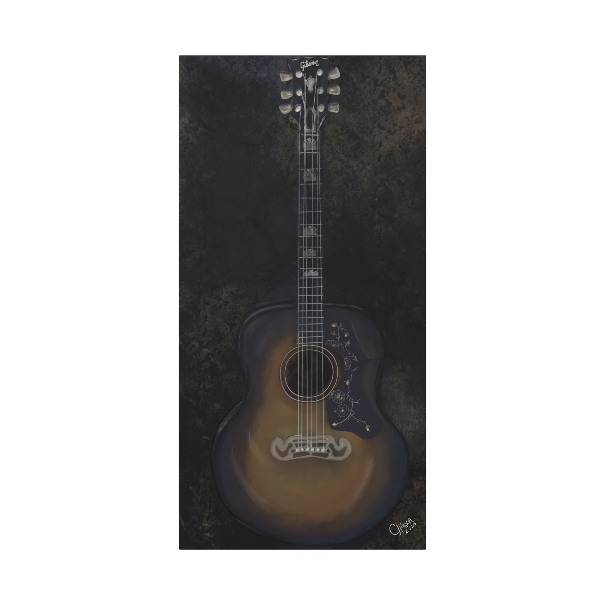 “Gibson Guitar” – Canvas Print of Artwork by Christy Hinson