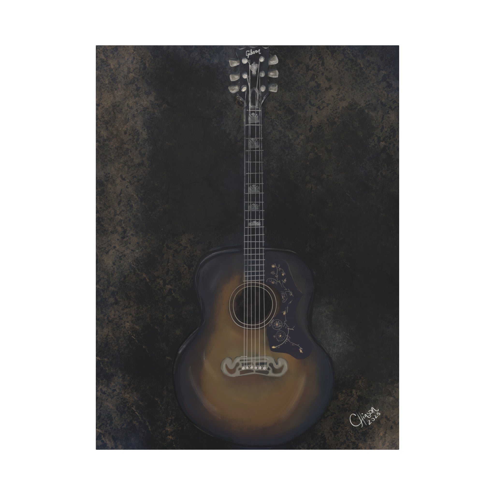 “Gibson Guitar” – Canvas Print of Artwork by Christy Hinson