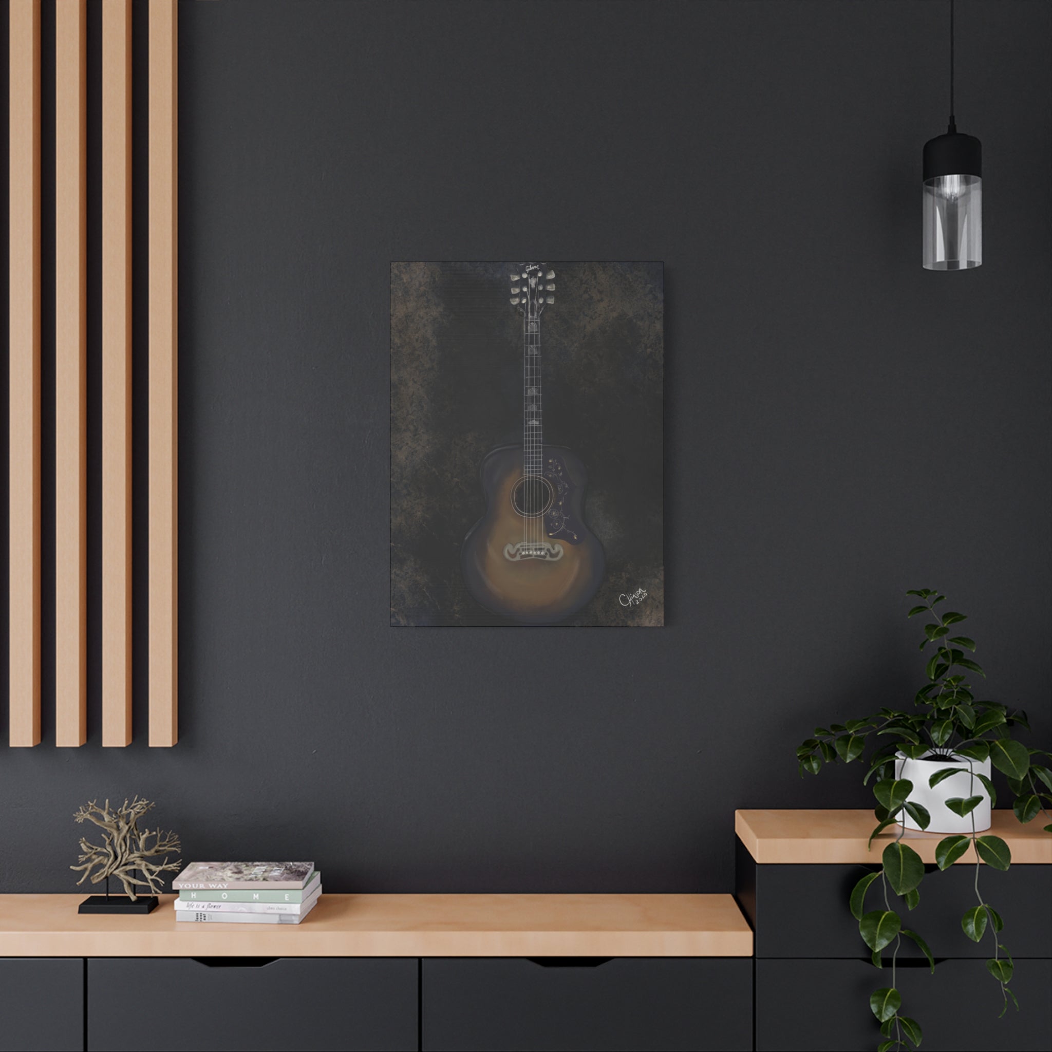 “Gibson Guitar” – Canvas Print of Artwork by Christy Hinson
