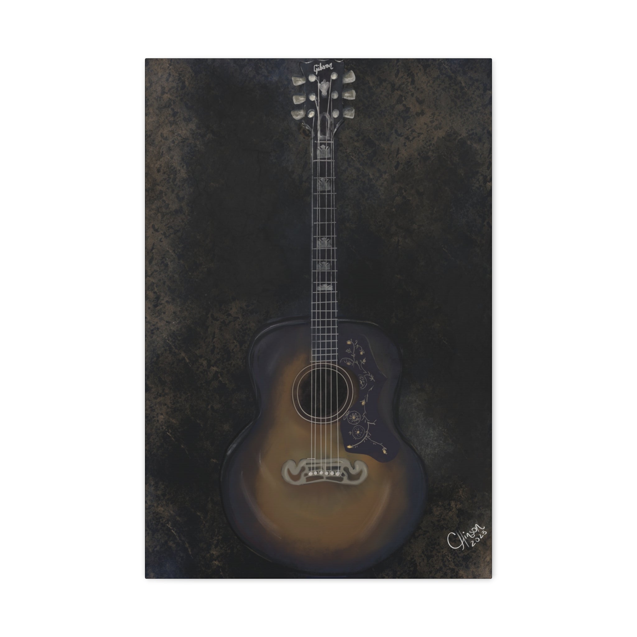 “Gibson Guitar” – Canvas Print of Artwork by Christy Hinson