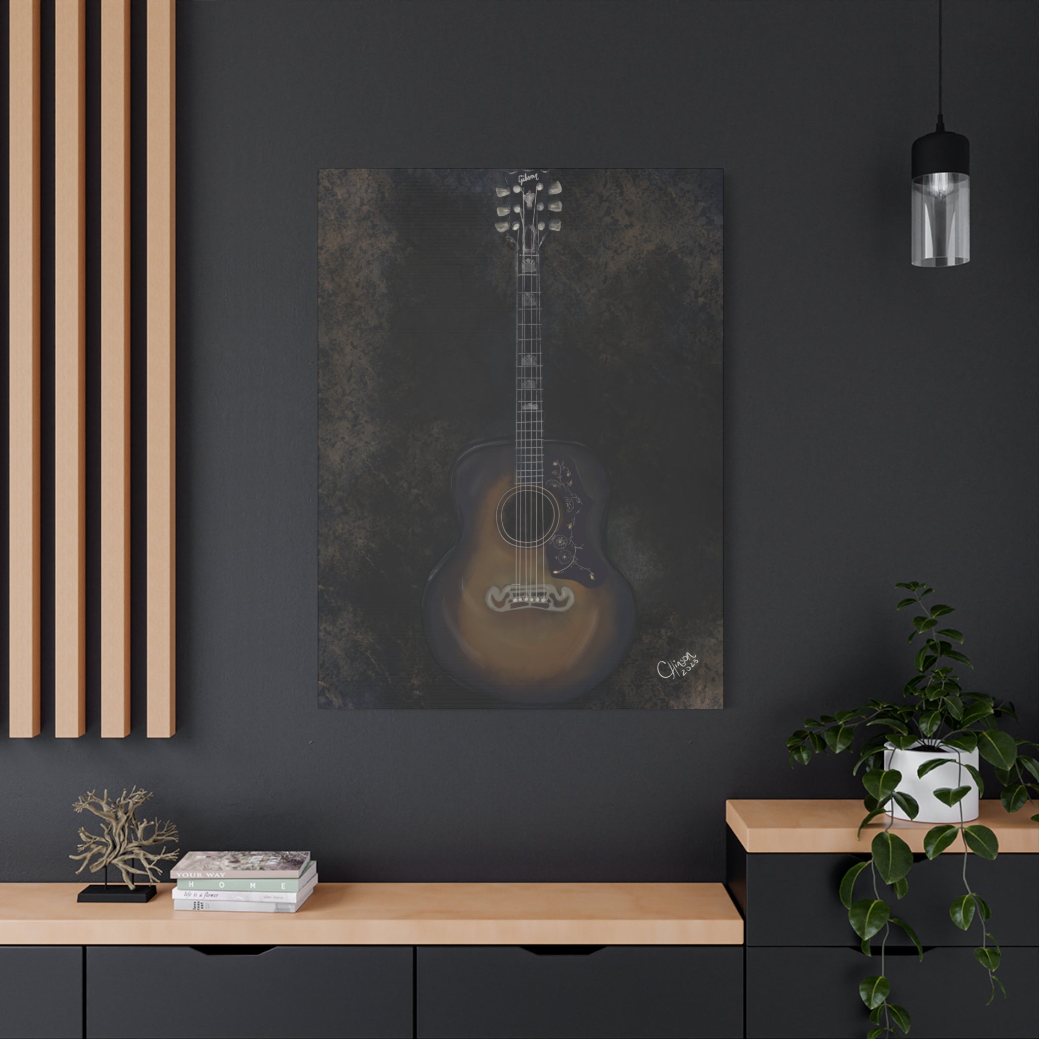 “Gibson Guitar” – Canvas Print of Artwork by Christy Hinson