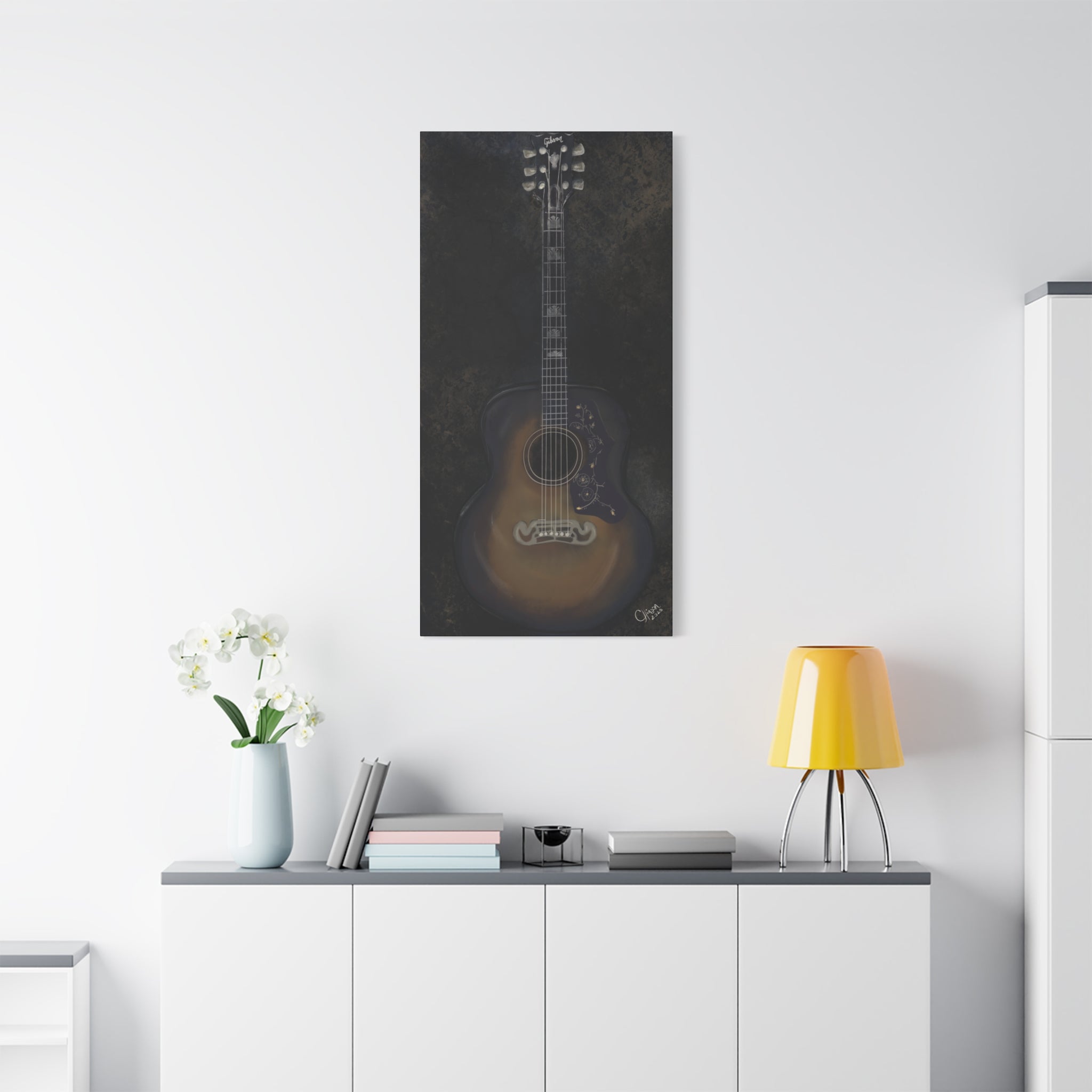 “Gibson Guitar” – Canvas Print of Artwork by Christy Hinson