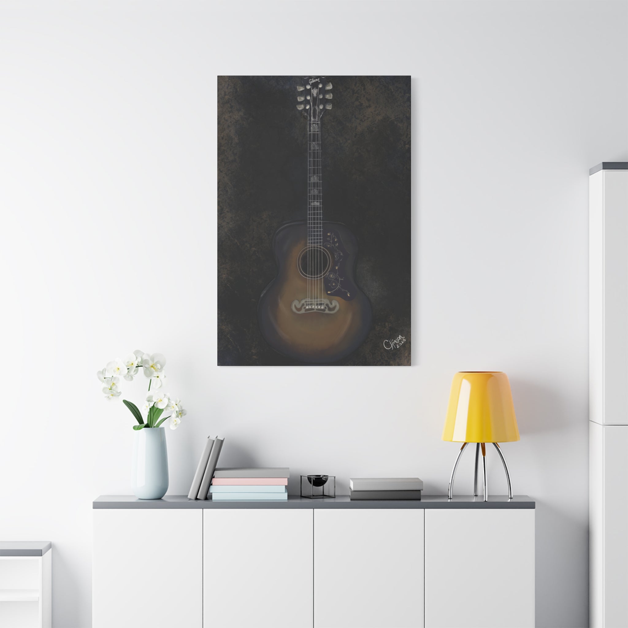 “Gibson Guitar” – Canvas Print of Artwork by Christy Hinson
