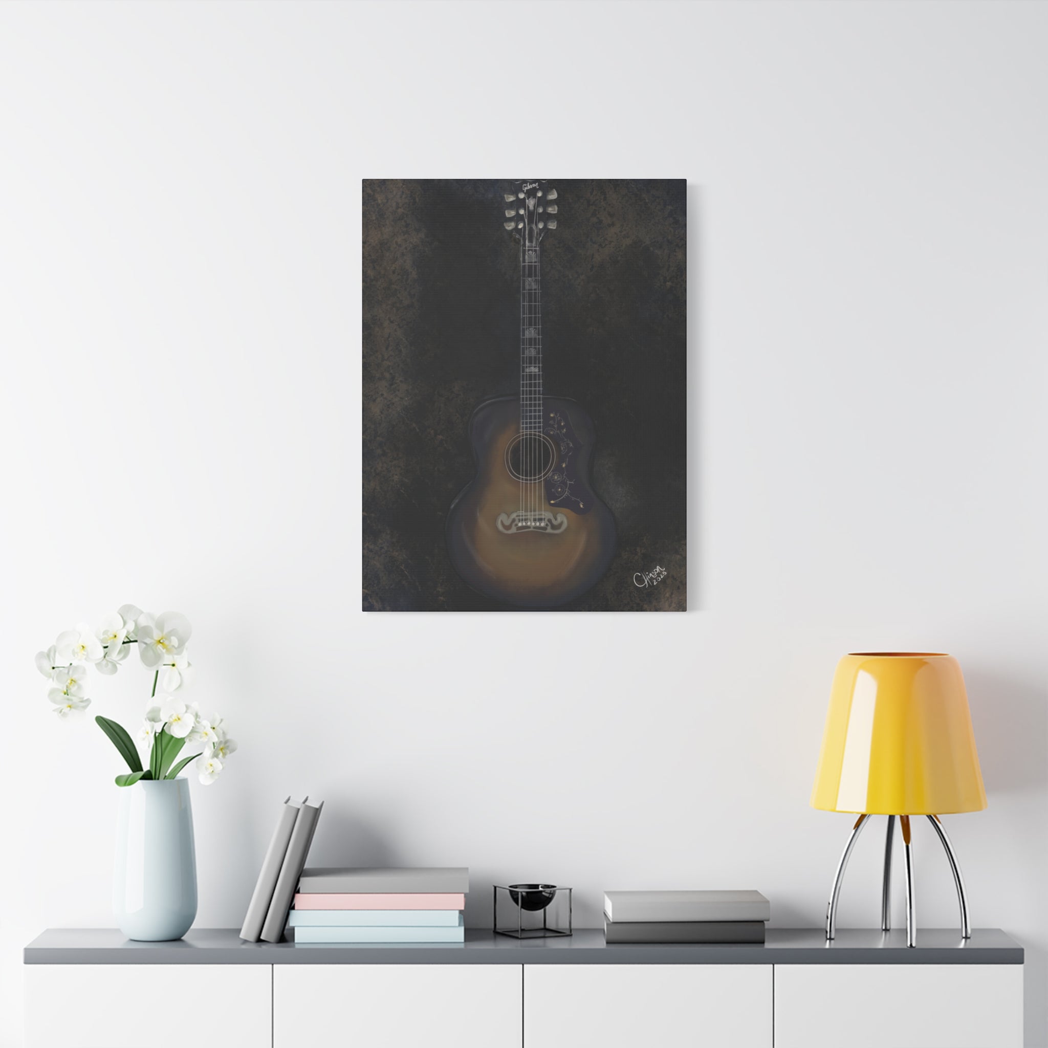 “Gibson Guitar” – Canvas Print of Artwork by Christy Hinson