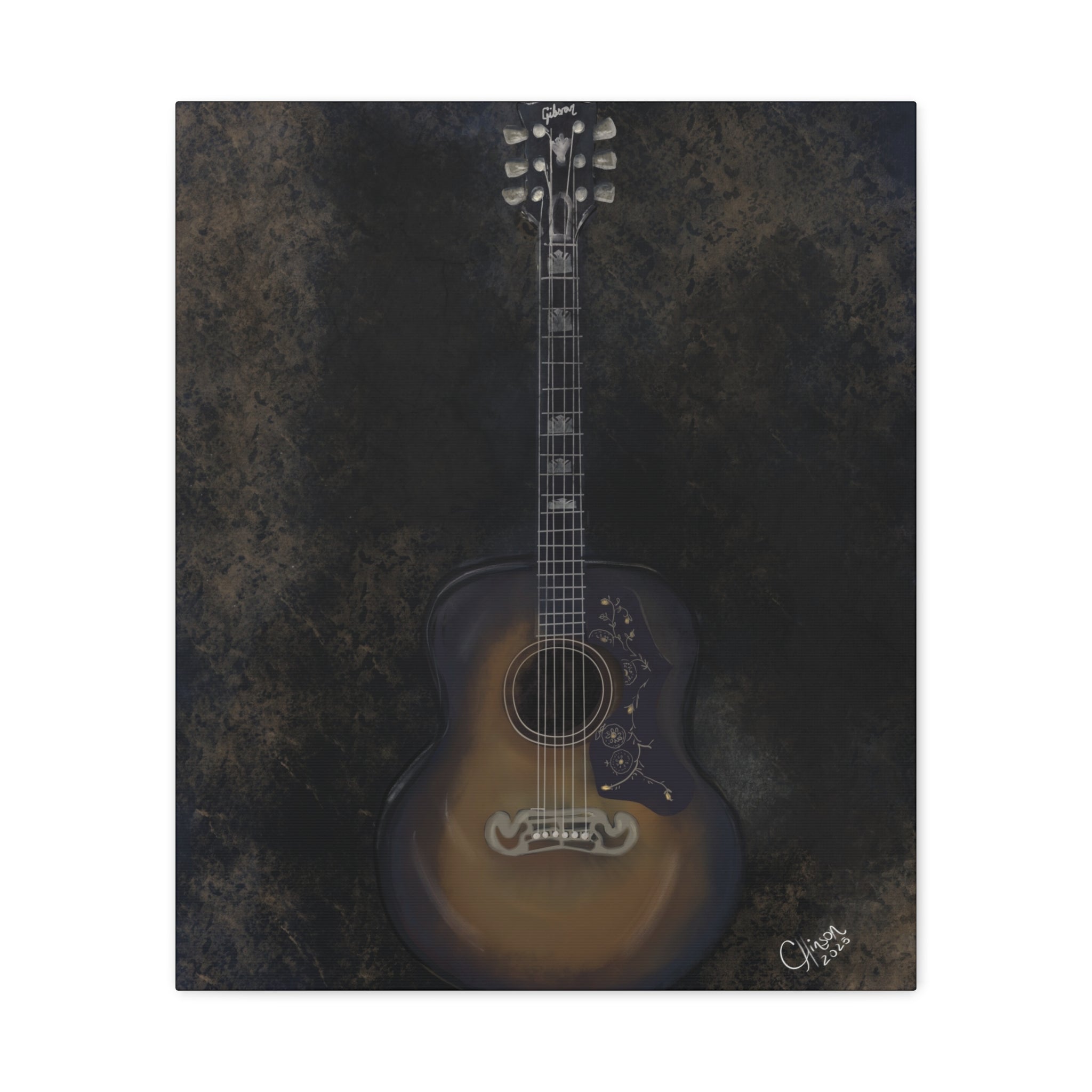 “Gibson Guitar” – Canvas Print of Artwork by Christy Hinson
