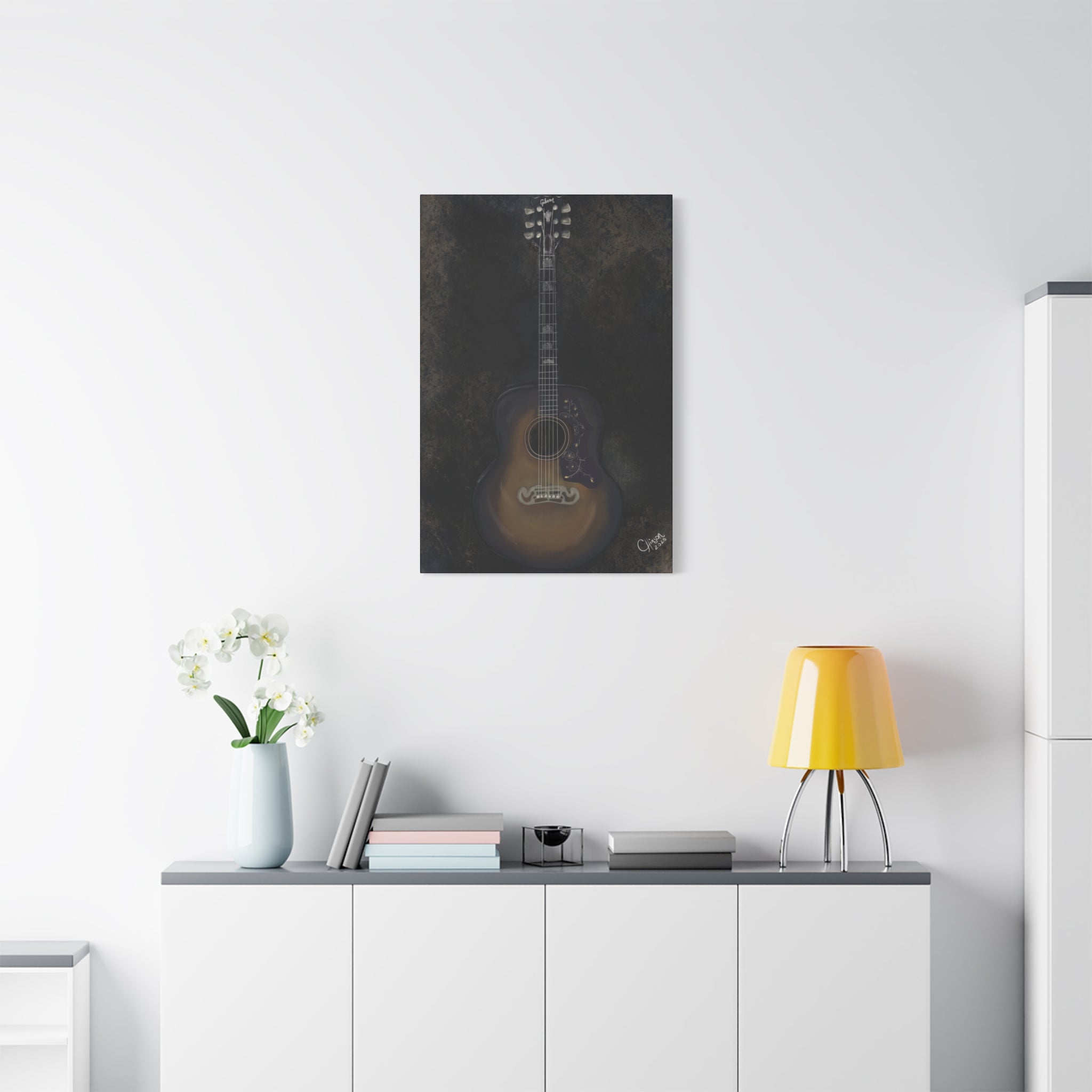 “Gibson Guitar” – Canvas Print of Artwork by Christy Hinson