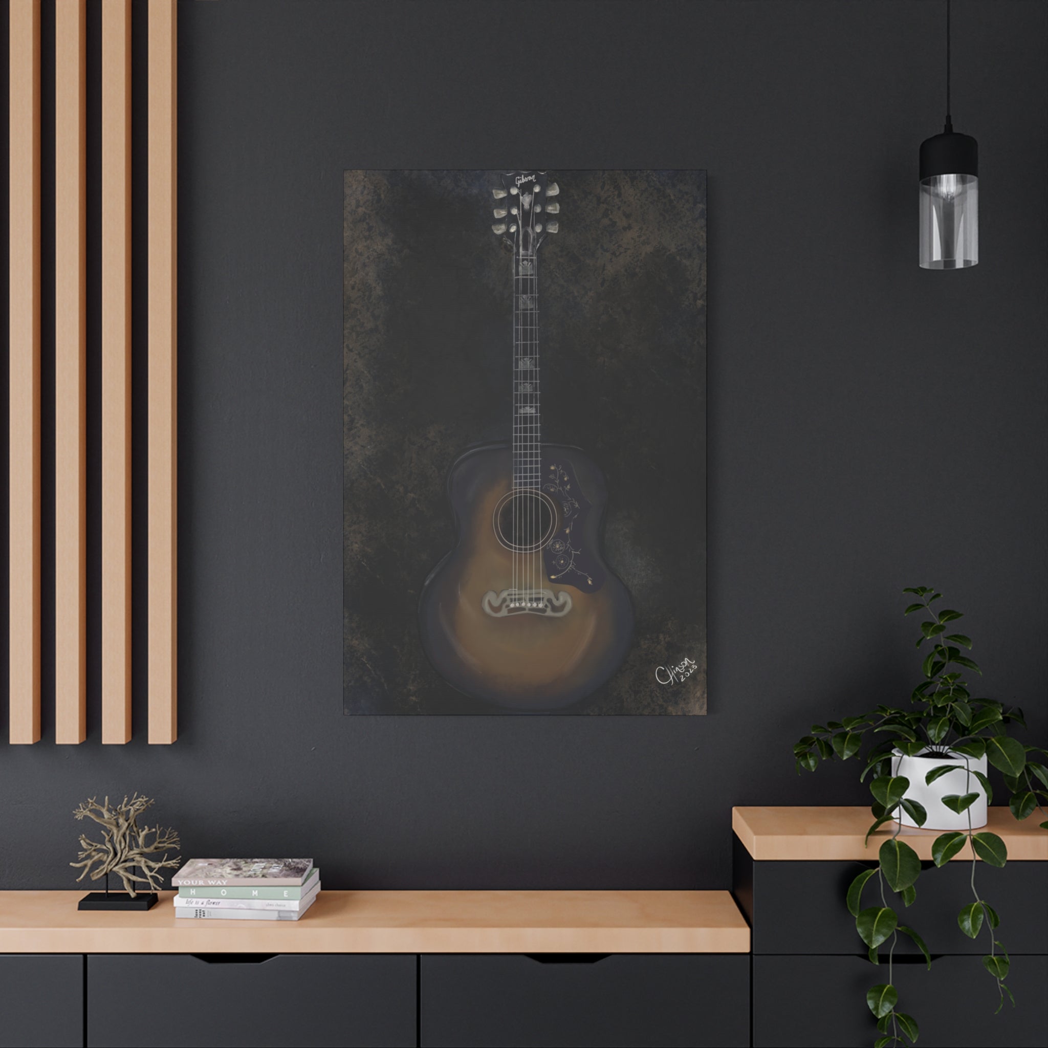“Gibson Guitar” – Canvas Print of Artwork by Christy Hinson