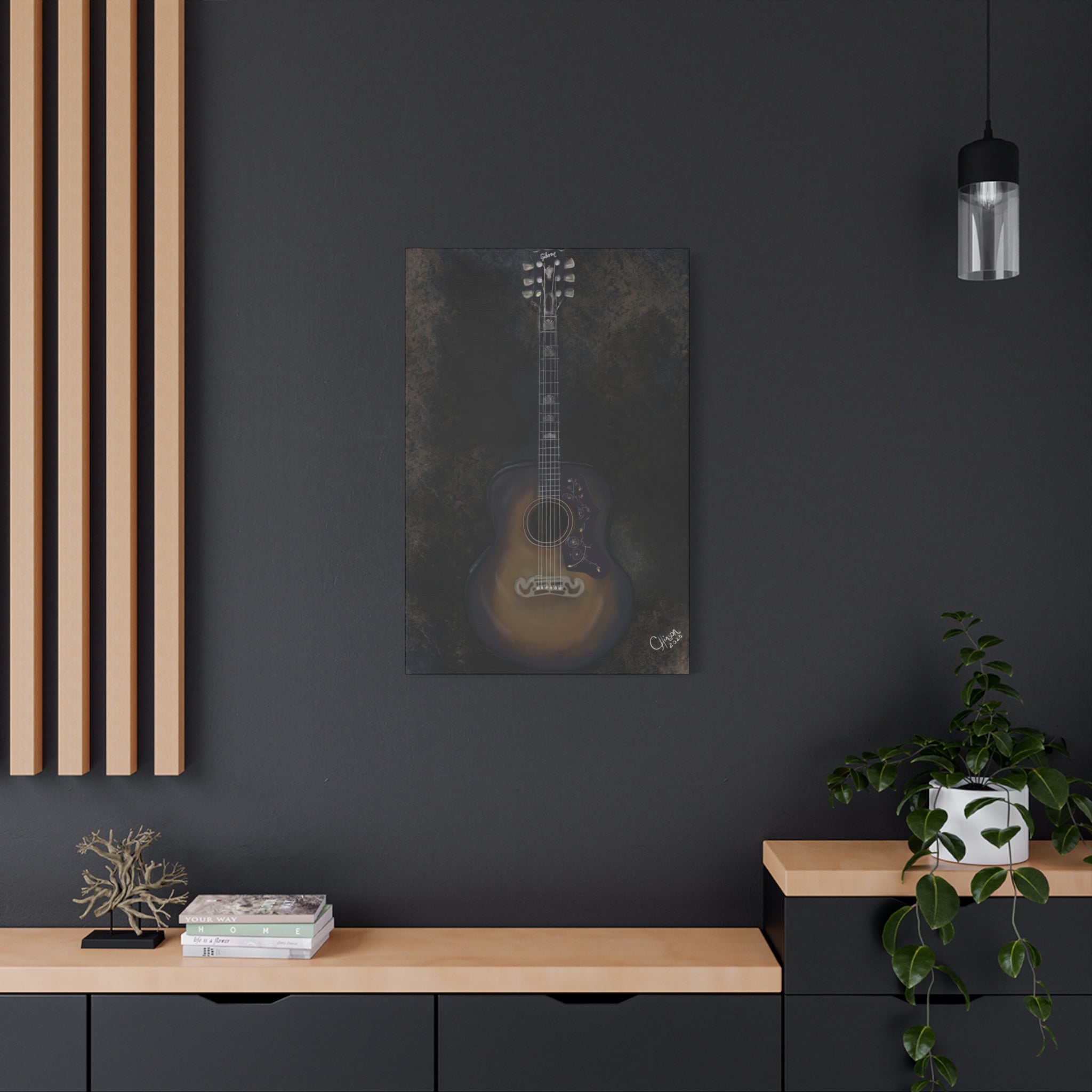 “Gibson Guitar” – Canvas Print of Artwork by Christy Hinson