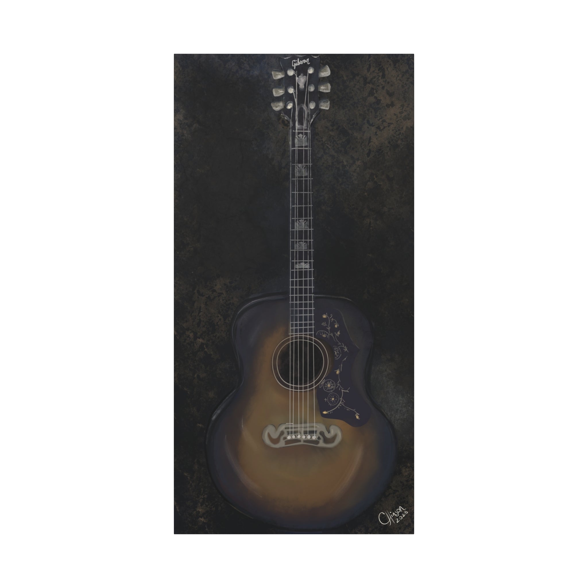 “Gibson Guitar” – Canvas Print of Artwork by Christy Hinson
