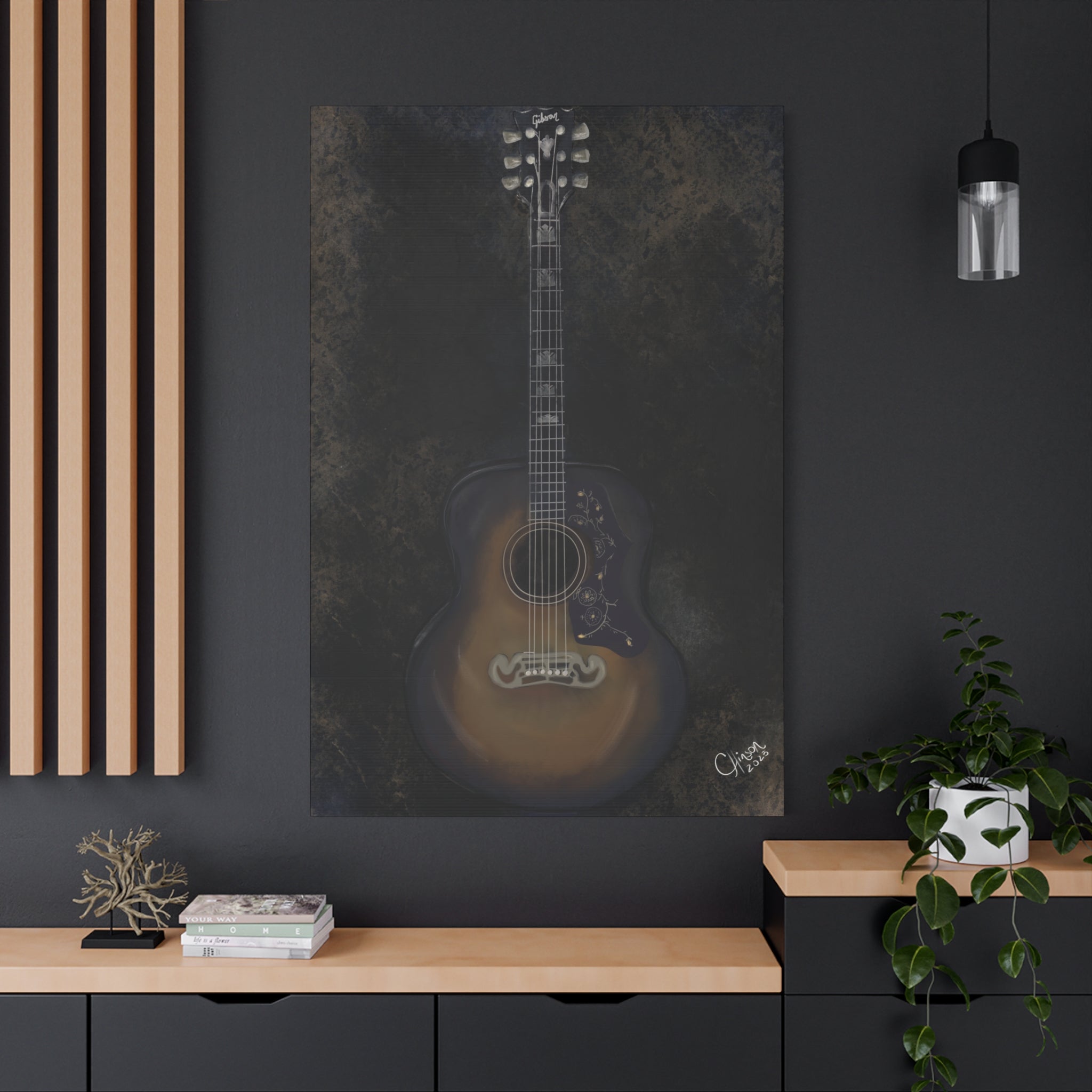 “Gibson Guitar” – Canvas Print of Artwork by Christy Hinson