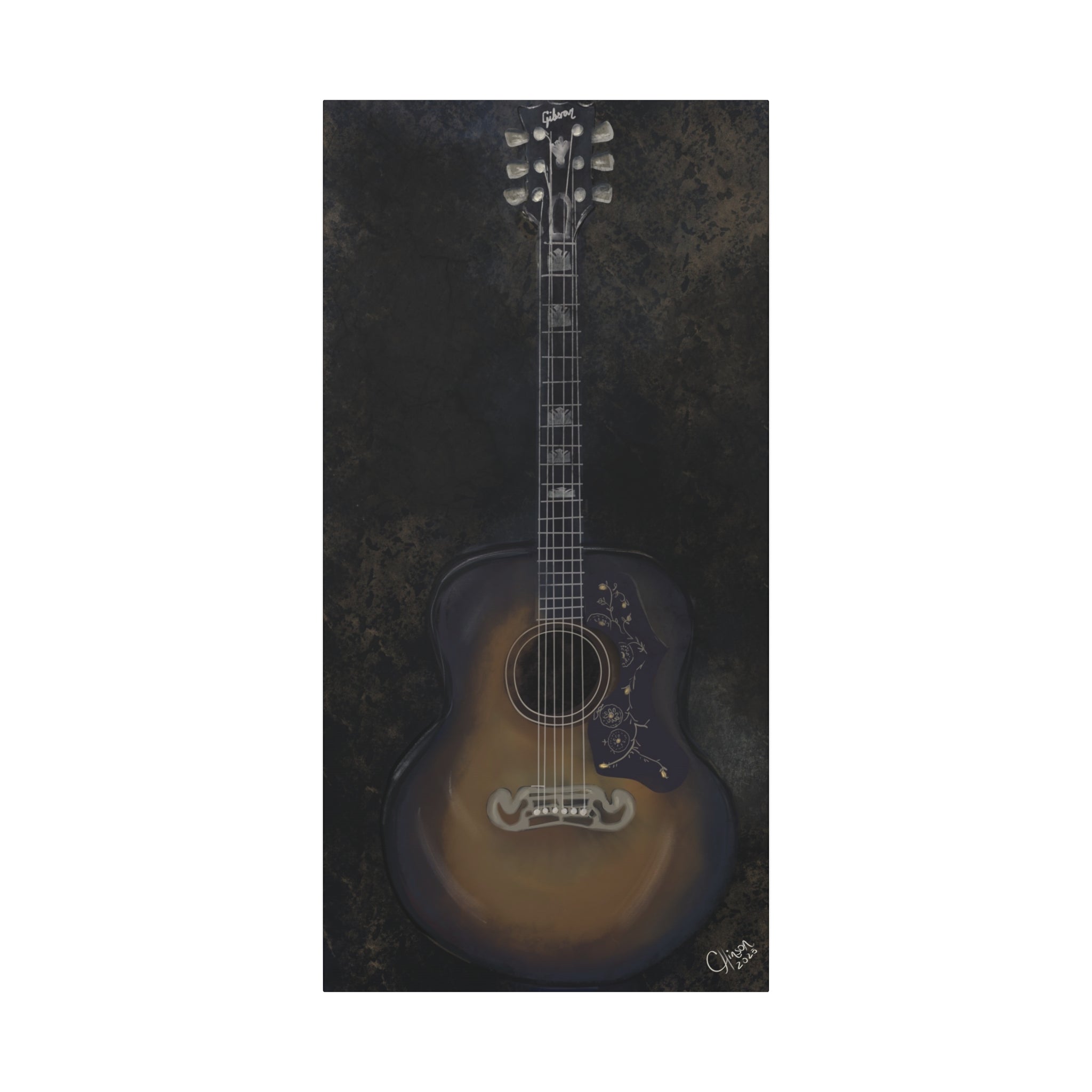 “Gibson Guitar” – Canvas Print of Artwork by Christy Hinson