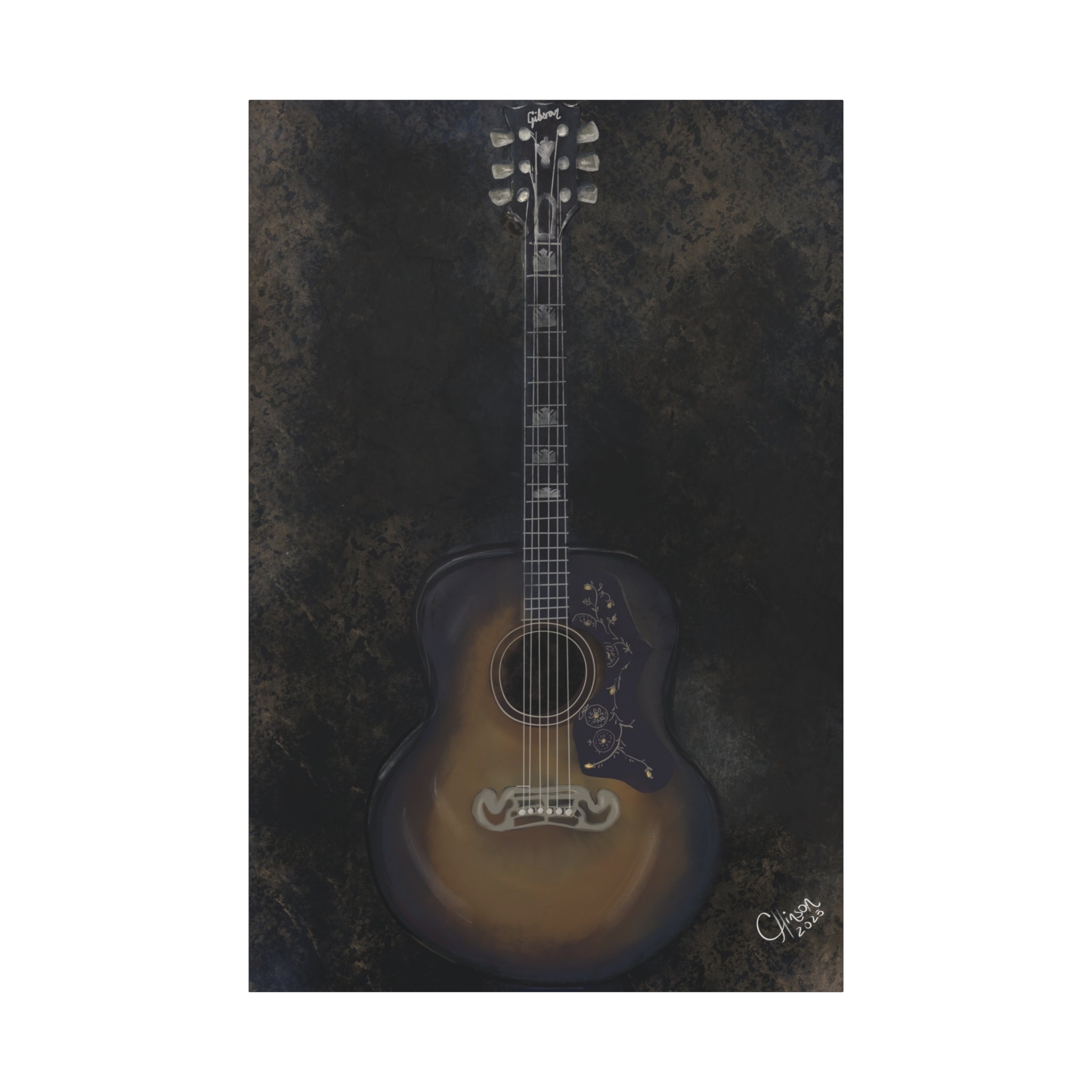 “Gibson Guitar” – Canvas Print of Artwork by Christy Hinson