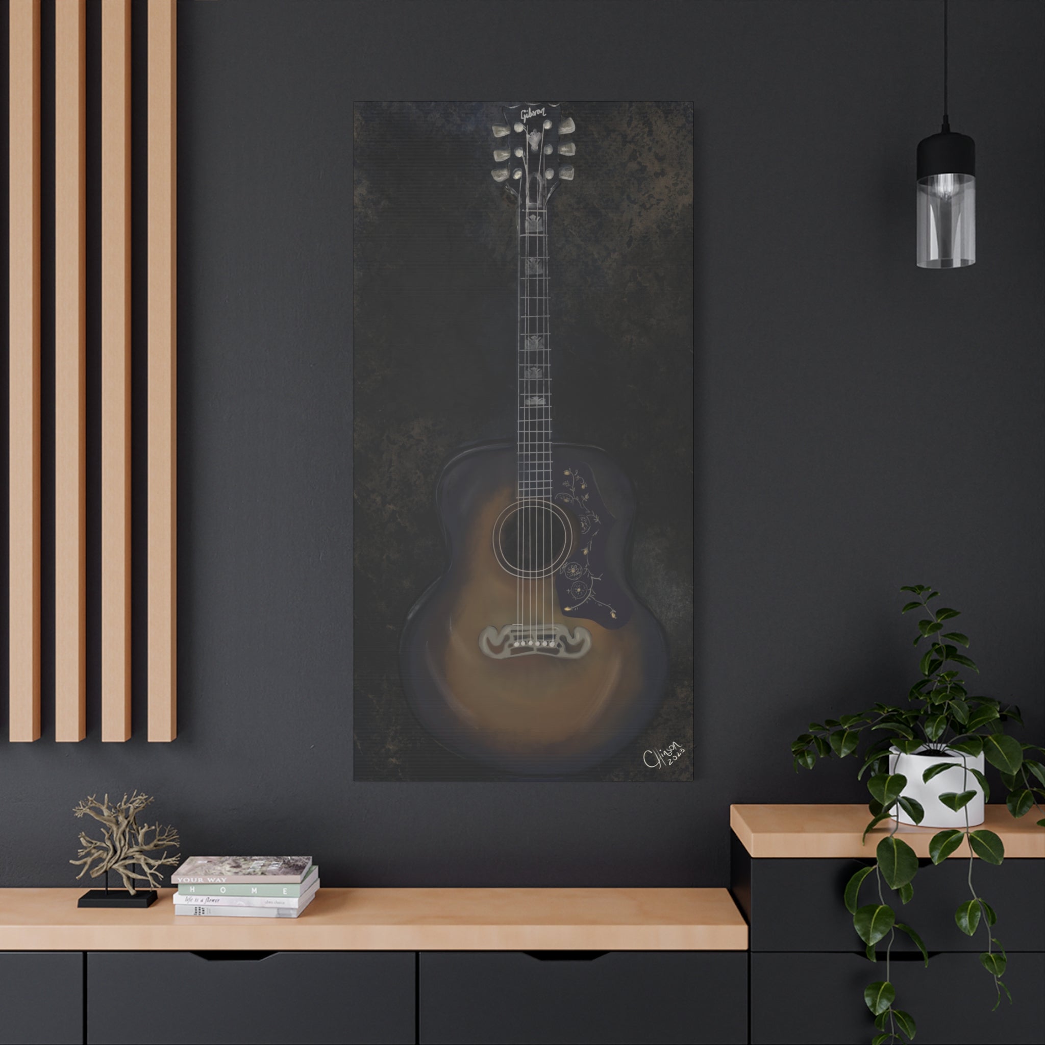 “Gibson Guitar” – Canvas Print of Artwork by Christy Hinson