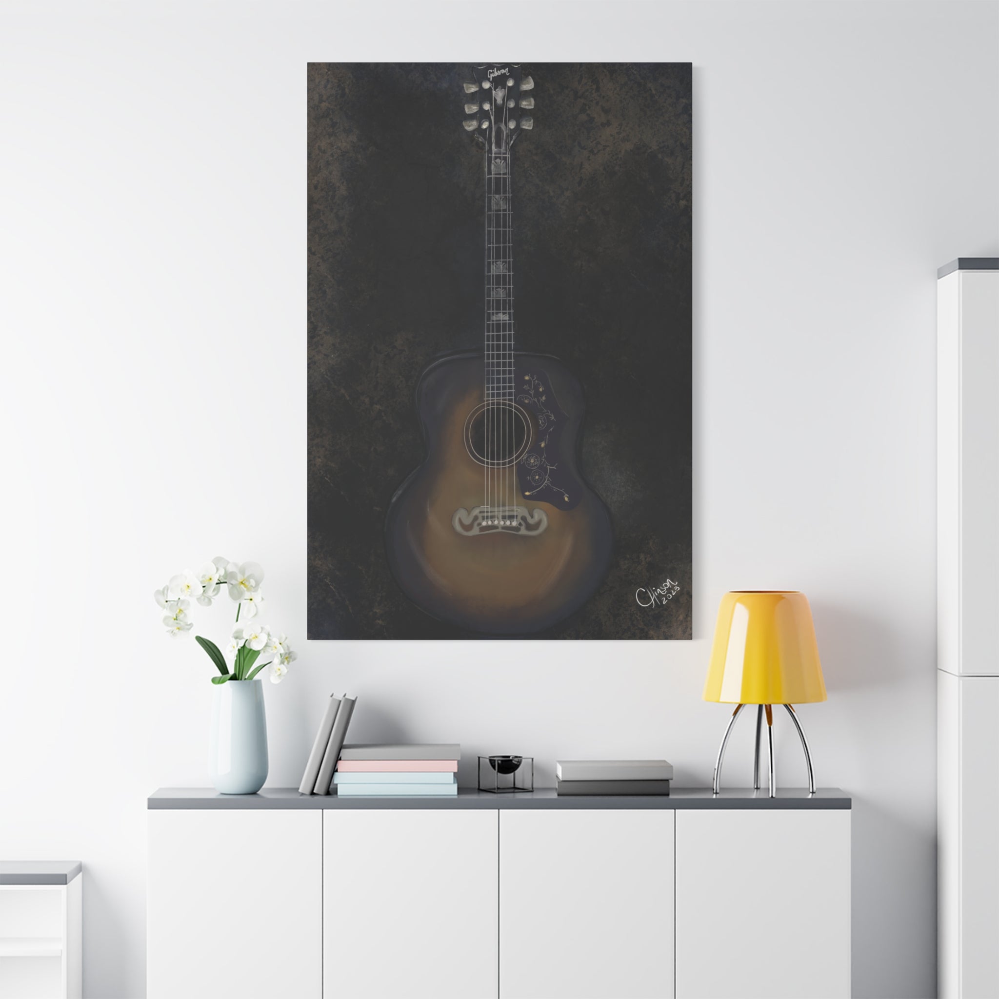 “Gibson Guitar” – Canvas Print of Artwork by Christy Hinson