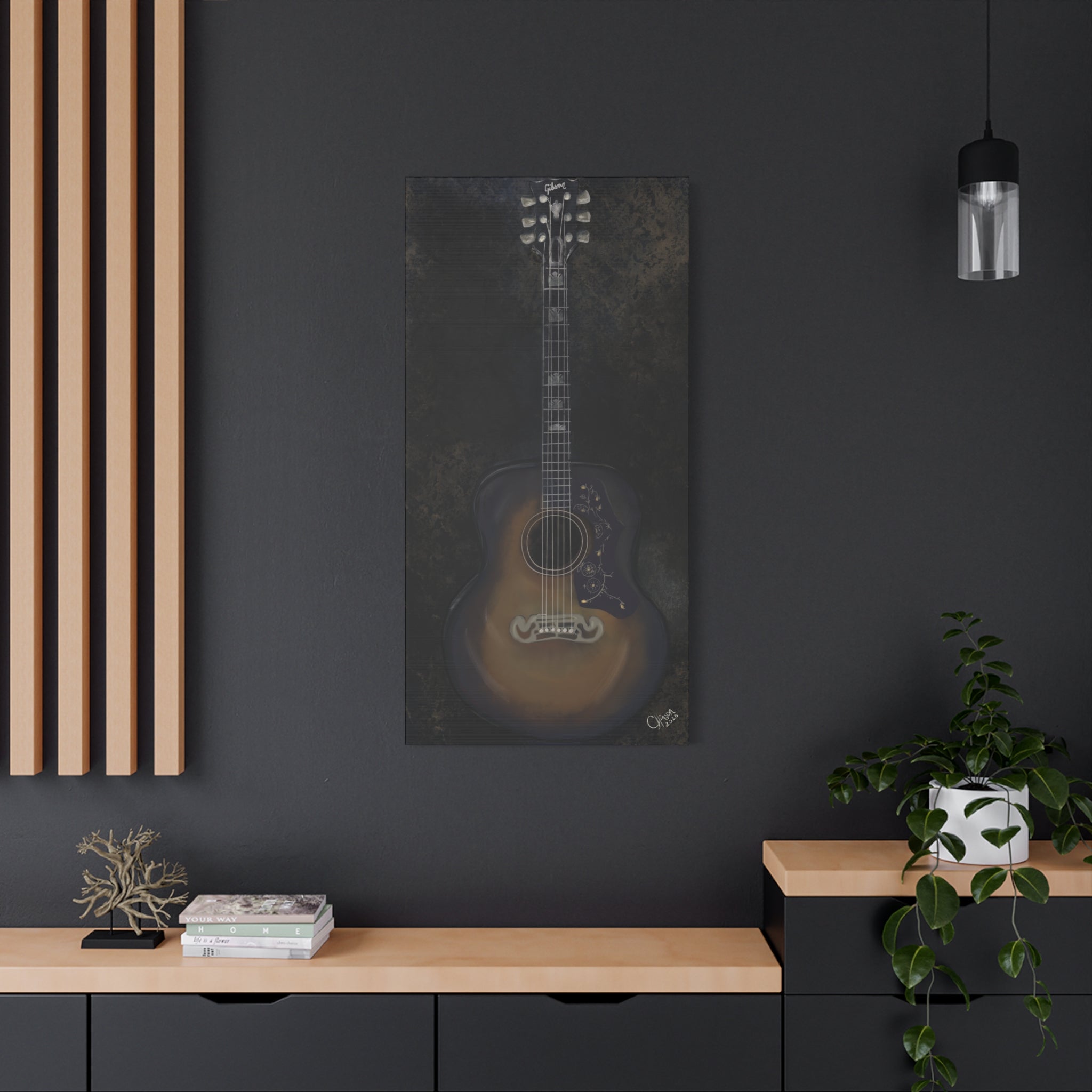 “Gibson Guitar” – Canvas Print of Artwork by Christy Hinson