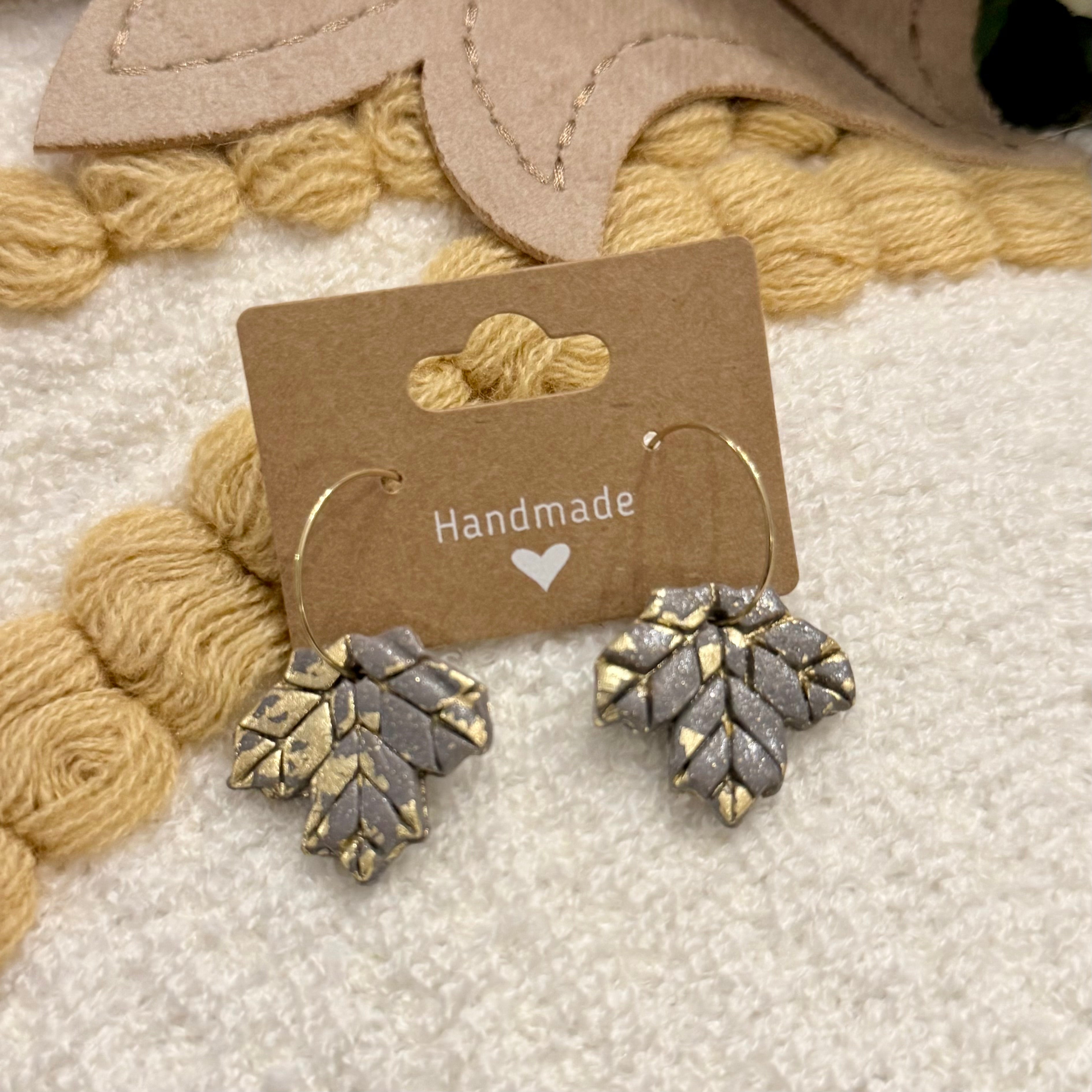 Stone-Colored Leaf Earrings – Handmade Polymer Clay Jewelry